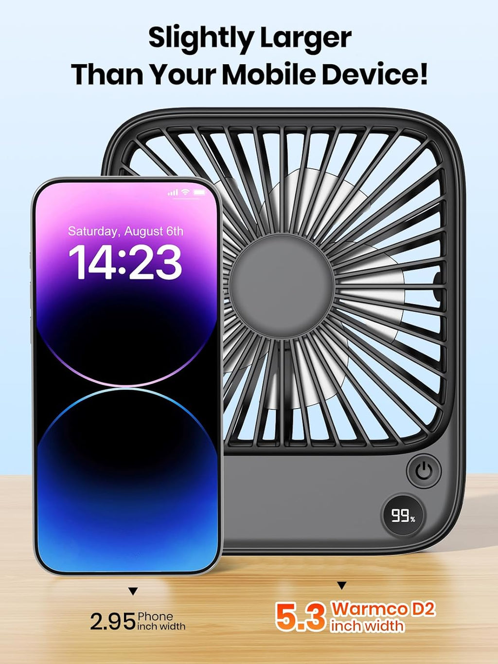 TOPK Portable Desk Fan - 5000mAh Ultra-Thin Rechargeable Battery Operated Fan | Quiet 4-Speed for Office & Travel