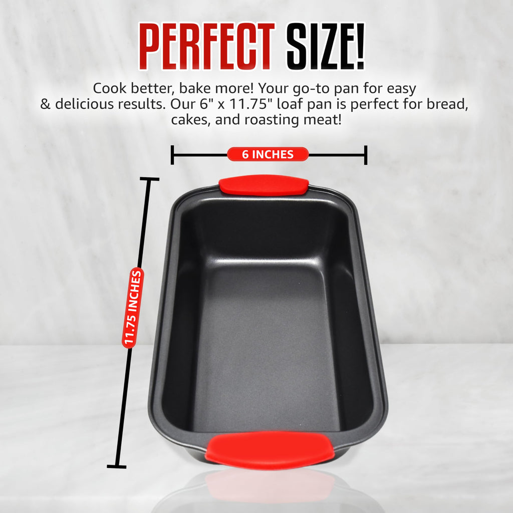 PERLLI Nonstick Loaf Pan with Silicone Grip Handles 11.75" x 6" High-Carbon Steel Bakeware for Baking Bread Cake Broiling Roasting Meat, Oven Safe (446°F)