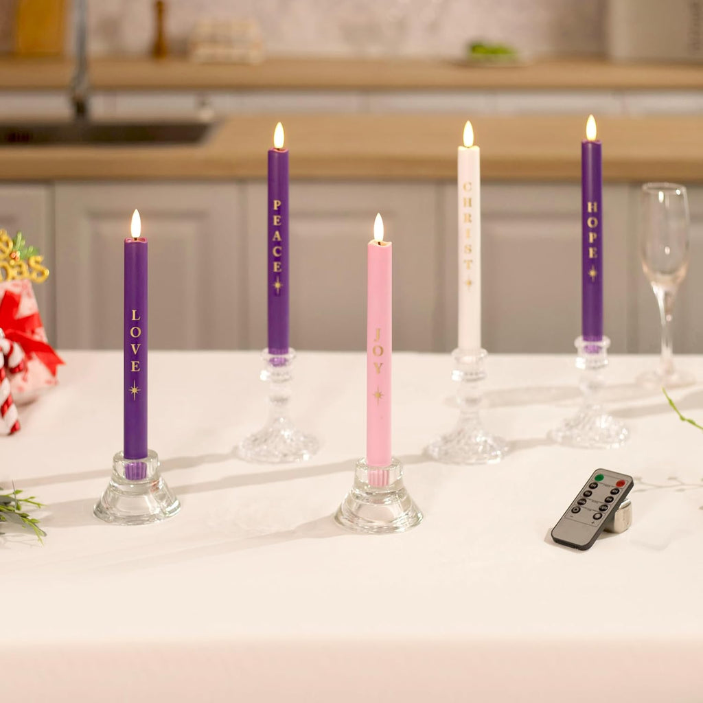 Stmarry Flameless Advent Candles - Realistic 3D Flames with Remote Control | Set of 5, 10 Inch Tall