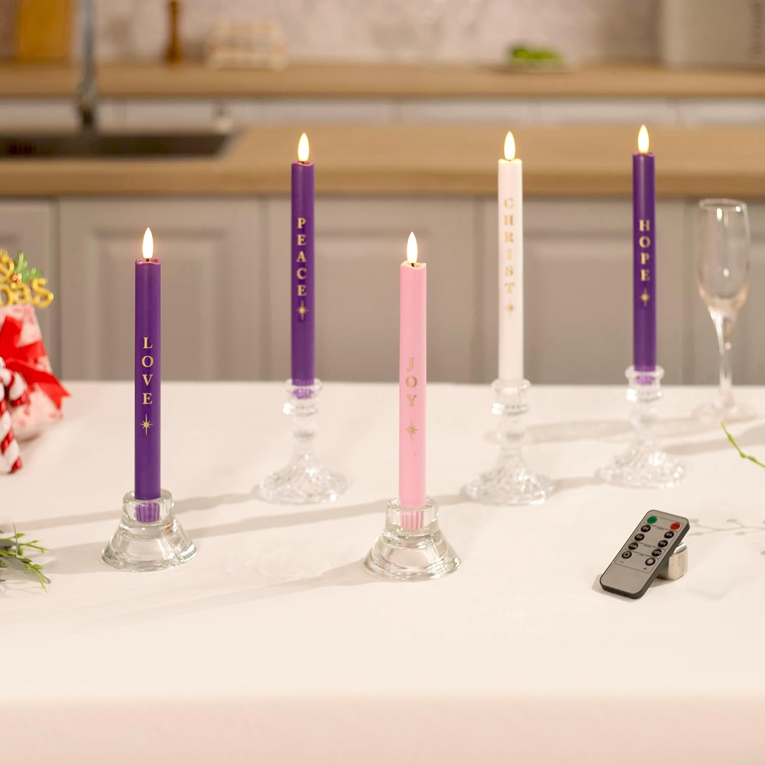 Stmarry Flameless Advent Candles - Realistic 3D Flames with Remote Control | Set of 5, 10 Inch Tall