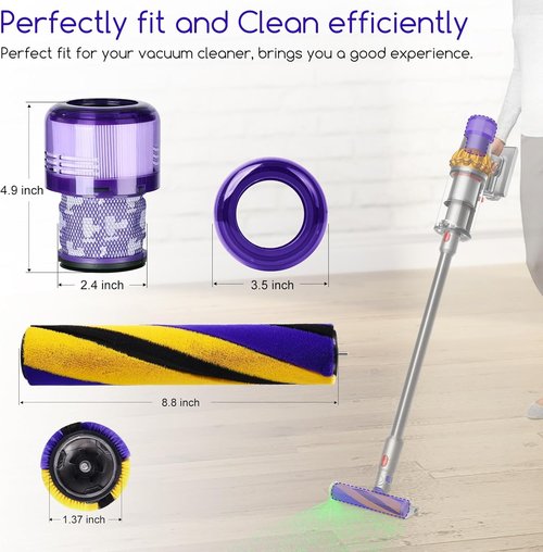 Dyson V15 Soft Roller Brush Bar - Compatible Handheld Vacuum Parts with 2 HEPA Filters
