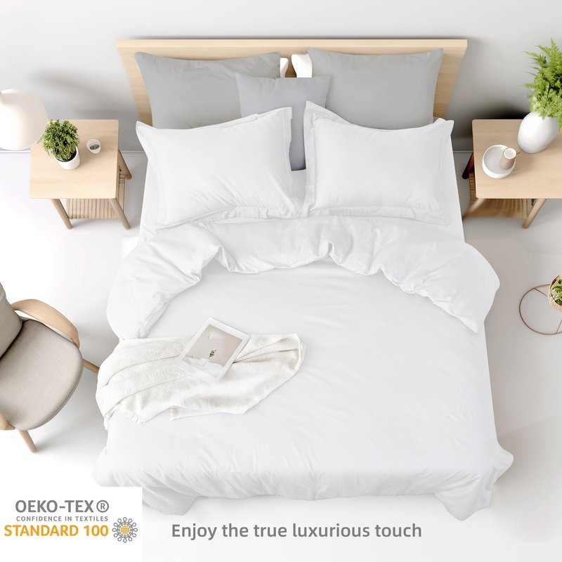 Shunjie.Home 100% Cotton Duvet Cover Set Full Size - 400 Thread Count Sateen Egyptian Cotton Duvet Cover, Easy Change Soft Durable Breathable Bedding, Hidden Button Closure & Corner Ties - White