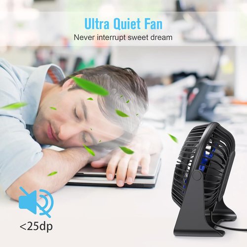 BESKAR USB Small Desk Fan - Portable 3-Speed Personal Fan with 360° Rotation | Quiet Operation, 3.9 ft Cord