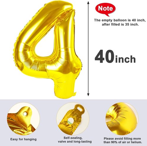 40 Inch Gold Number Balloons by [Brand Name] - Perfect for 4th Birthday, Graduation & Baby Shower Celebrations