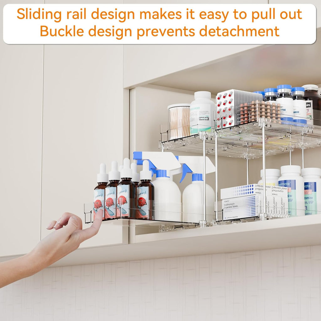 Yieach 4-Piece Bathroom Organizer Set - 2-Tier Clear Under Sink Storage & Pull-Out Drawers for Kitchen & Pantry