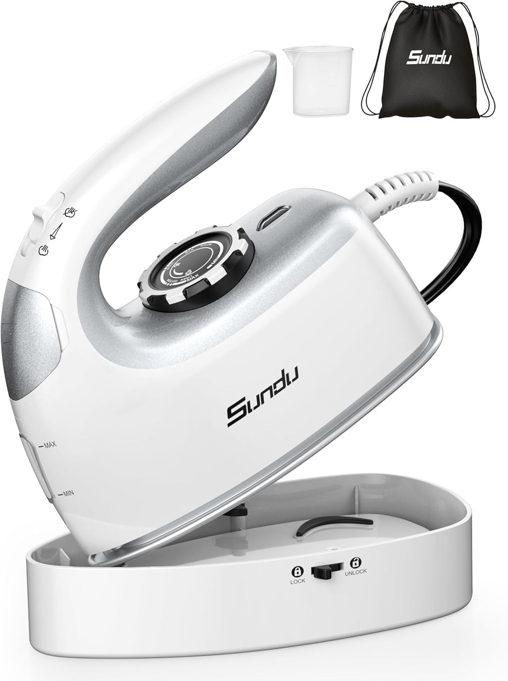 Sundu 1000W Mini Travel Steam Iron - Portable Quilting & Sewing Iron with Non-Stick Soleplate | Silver Grey
