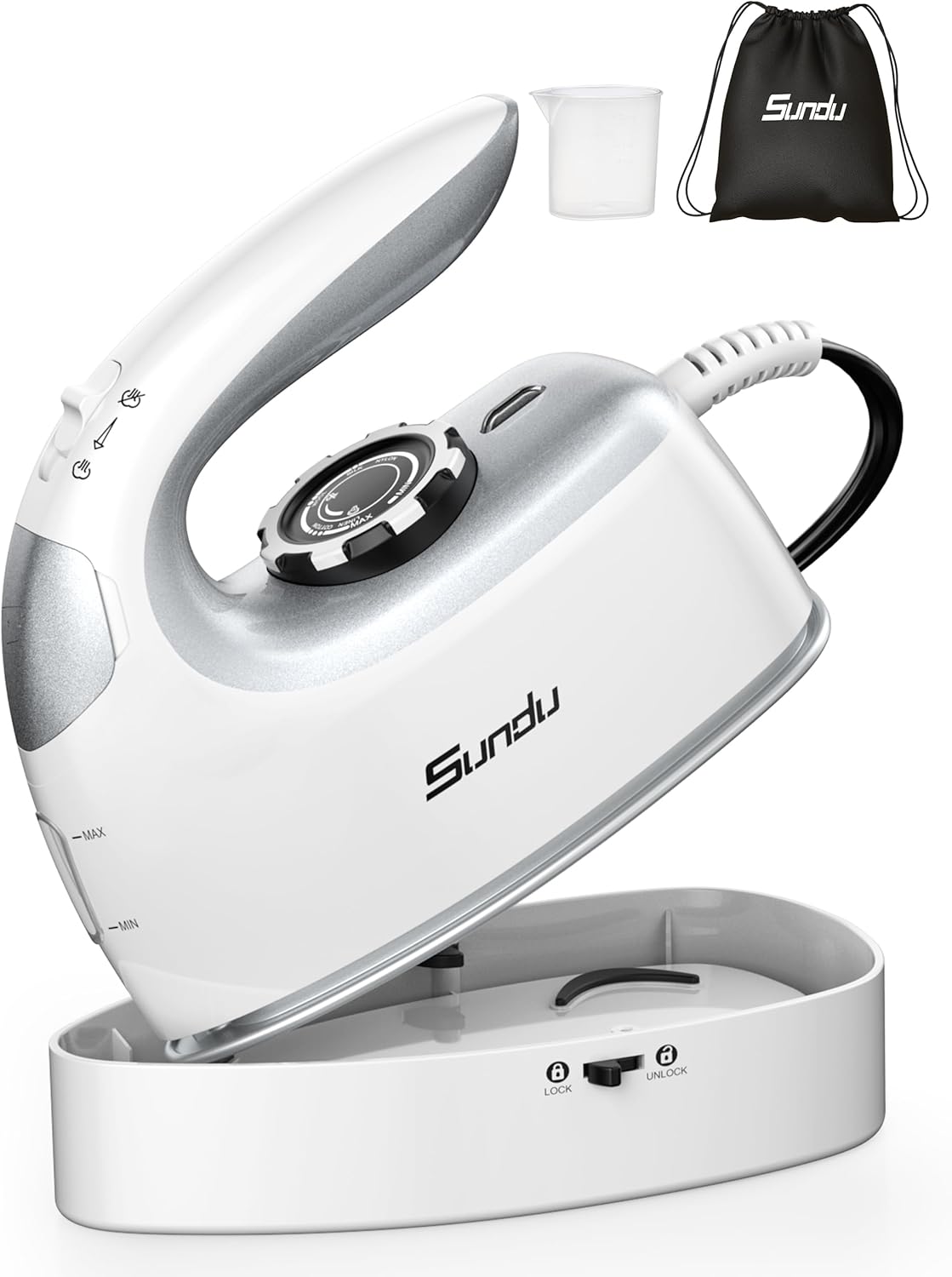 Sundu 1000W Mini Travel Steam Iron - Portable Quilting & Sewing Iron with Non-Stick Soleplate | Silver Grey