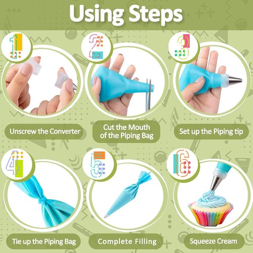 FANTEXY Cake Decorating Set - 33 Reusable Piping Bags & Tips with 24 Icing Tips, 2 Couplers & Scrapers