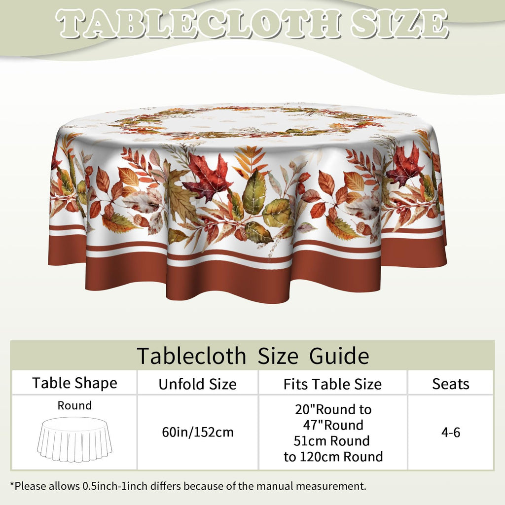Imiss Fall Round Tablecloth Autumn Maple Leaves Printed Wrinkle Resistant Washable Tabletop Thanksgiving Table Cover for Seasonal Holiday Dining Party Decor 60 Inch
