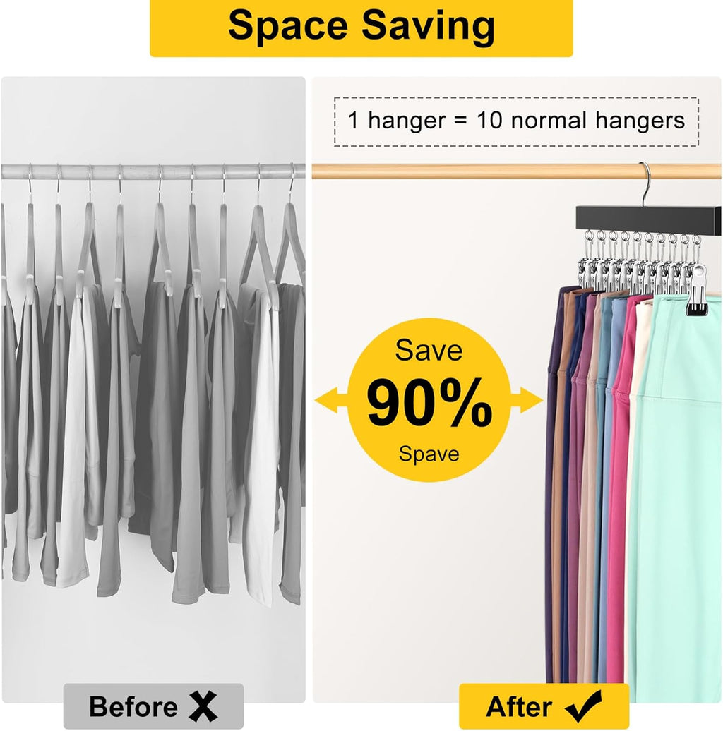 Skiennix Legging Organizer - 360° Rotating Pants Hangers with Clips | Holds 20 Leggings, Jeans & More (2 Pcs)