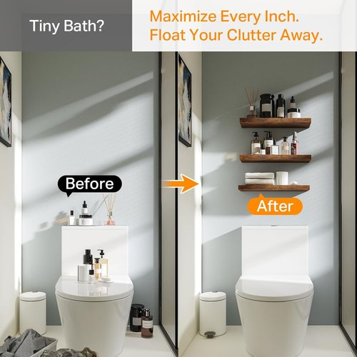 BAYKA Floating Shelves - Rustic Wood Bathroom Wall Shelf for Farmhouse Decor | Set of 3, Rustic Brown