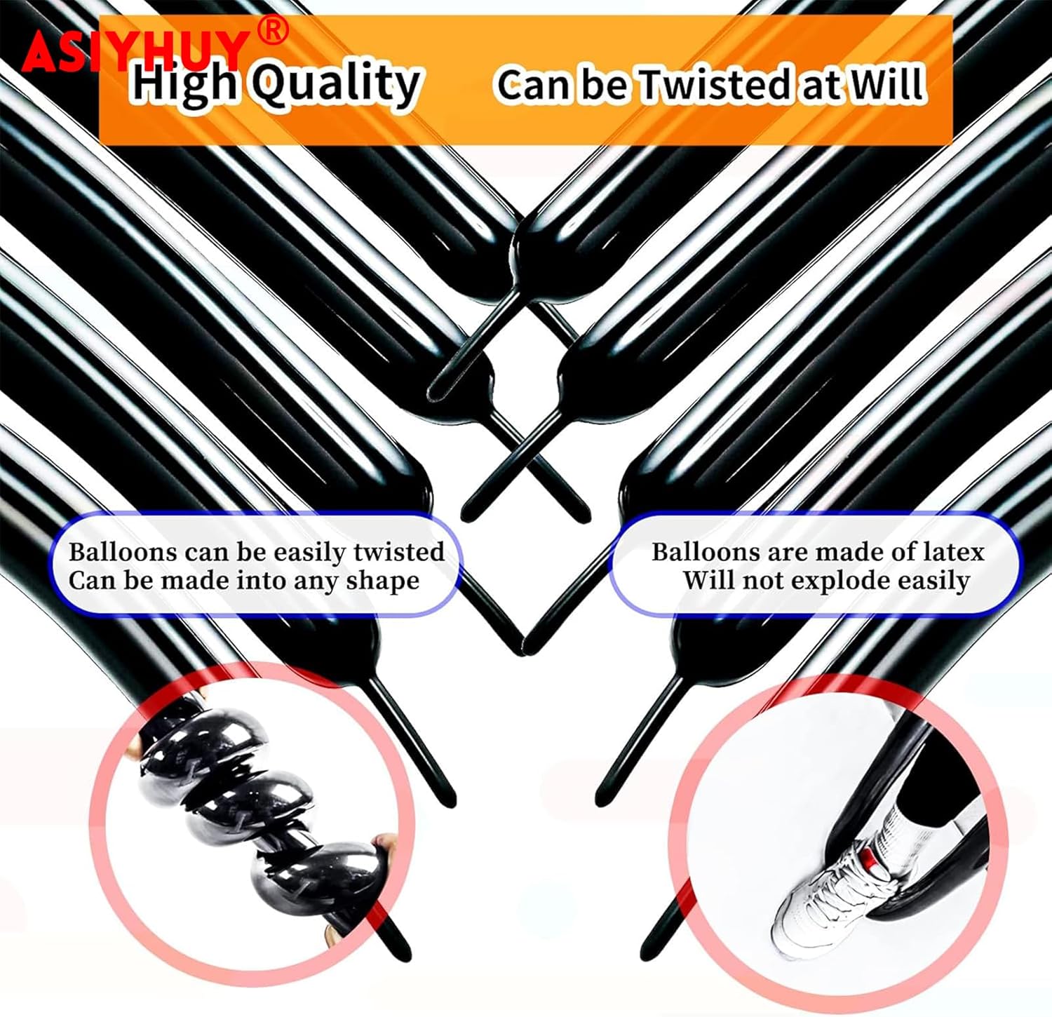 Skiennix 260 Long Balloons - 100 Pack Black Twisting Latex for Animal Models | Perfect for Halloween, Weddings, and Birthdays