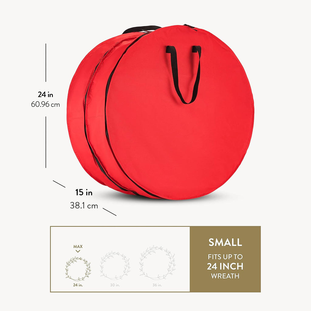 ZOBER Christmas Wreath Storage Container - 24 Inch Wreath Bag for 2 Wreaths | Durable 600D Oxford Fabric - Red