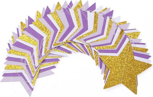 Hugtmr Star Garland - 62ft Purple Lavender & White Gold Party Decorations | Perfect for Birthdays & Showers