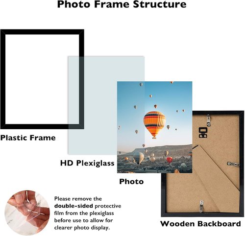 JCJMY 7x8 Picture Frame - Black Wall Hanging & Tabletop Display | Shatter-Resistant Plexiglass