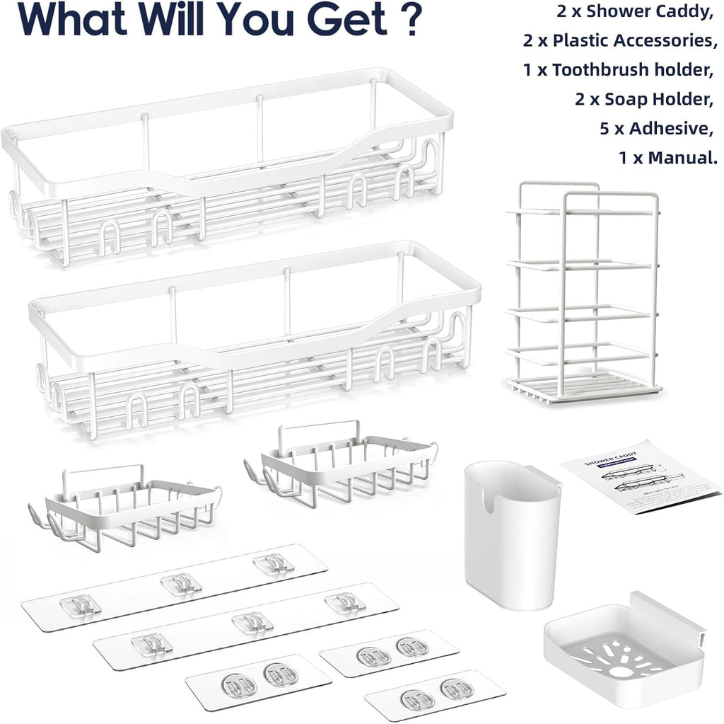 NESOMI Shower Caddy - Rustproof Stainless Steel Organizer with Large Capacity | 7-Pack No-Drill Storage Accessories