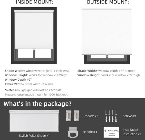 ChrisDowa 100% Blackout Roller Blinds - Cordless Thermal Insulated Shades | White, 31" W X 72" H