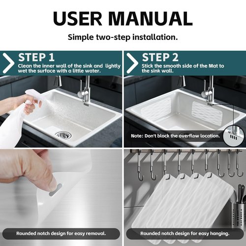 4 Pack Clear Silicone Kitchen Sink Protector Mat 12" L x 6" W Suitable for Stainless Steel and Ceramic Sinks Save The Sink Wall from Scratches Reduce The Noise of Dishes Colliding with The Sink Wall