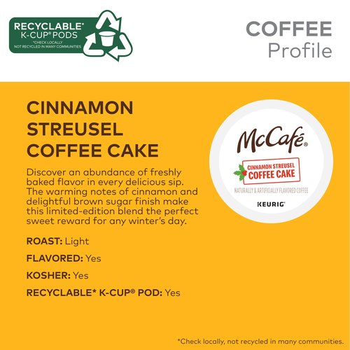 McCafe Cinnamon Streusel Coffee Cake Coffee, Keurig Single Serve K-Cup Pods, 96 Count