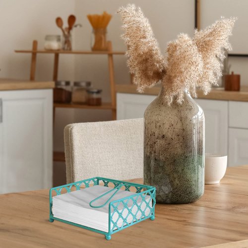 Blue Donuts Lattice Collection Napkin Holder – Napkin Holders for Tables, Dining Table Napkin Holders for Kitchen, Flat Napkin Holder, Turquoise
