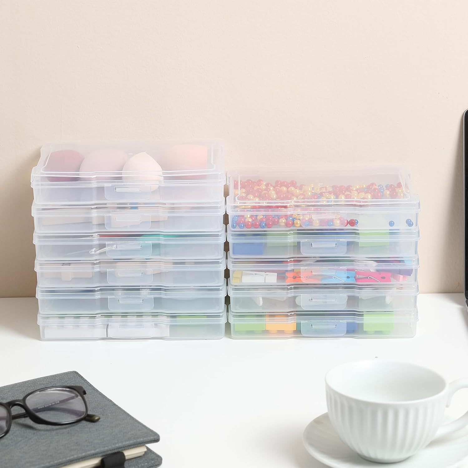 Novelinks 12-Pack Clear Photo Storage Boxes - 5"x7" Plastic Organizer Cases for Cards & Games