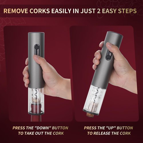 Electric Wine Opener Set Rechargeable, Automatic Corkscrew Kit, Including Stainless Steel Wine Glass of 2, Silver, Ideal Gift for Wedding, Wine Lover, Birthday, Girl, Men
