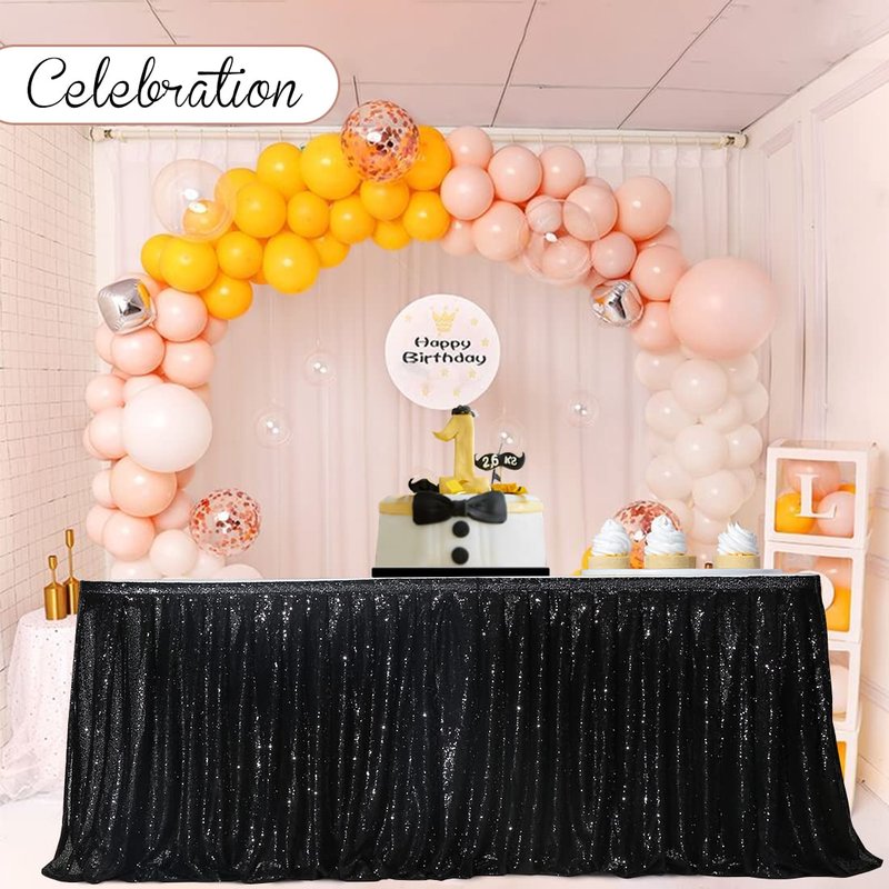 Poise3EHome 14ft Sequin Table Skirt, Rose Gold Table Skirt for Rectangle/Round/Square Tables for Party Wedding Birthday Christmas