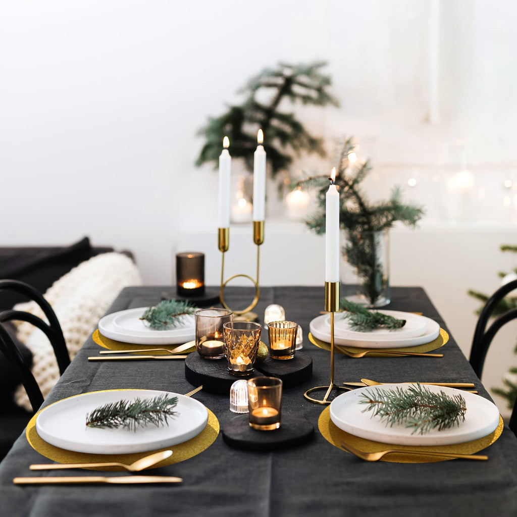 50 Pieces Gold Glitter Paper Place Mats Sparkle 14'' Round Disposable Table Mats Golden Sequin Doilies Decorative Placemats for Wedding Banquet Party Home Dining Tableware