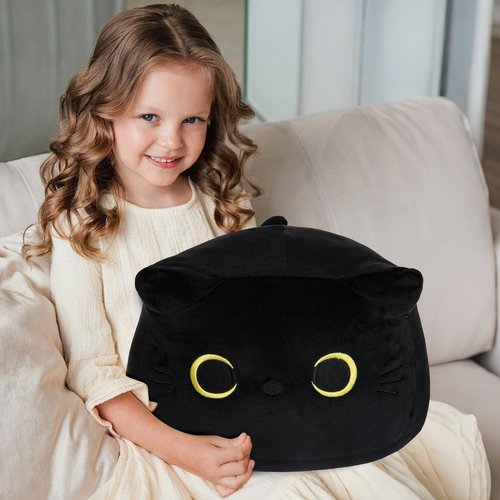 JellyMallow Black Cat Plush with 3 Small Cats, Jumbo Cat Stuffed Animals, Kawaii Plush Pillow, Birthday Gift for Kids Boys Girls