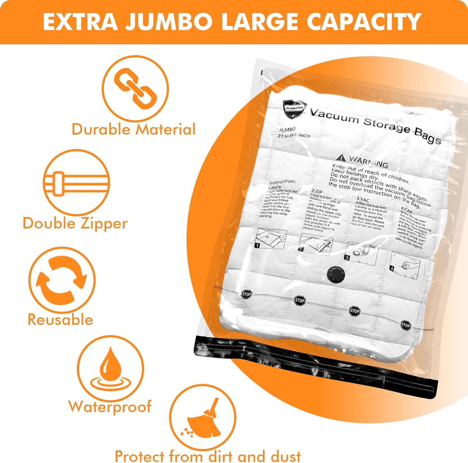 XX Large Vacuum Storage Bags by [Brand Name] - Space Saver Compression Bags for Blankets & Clothes