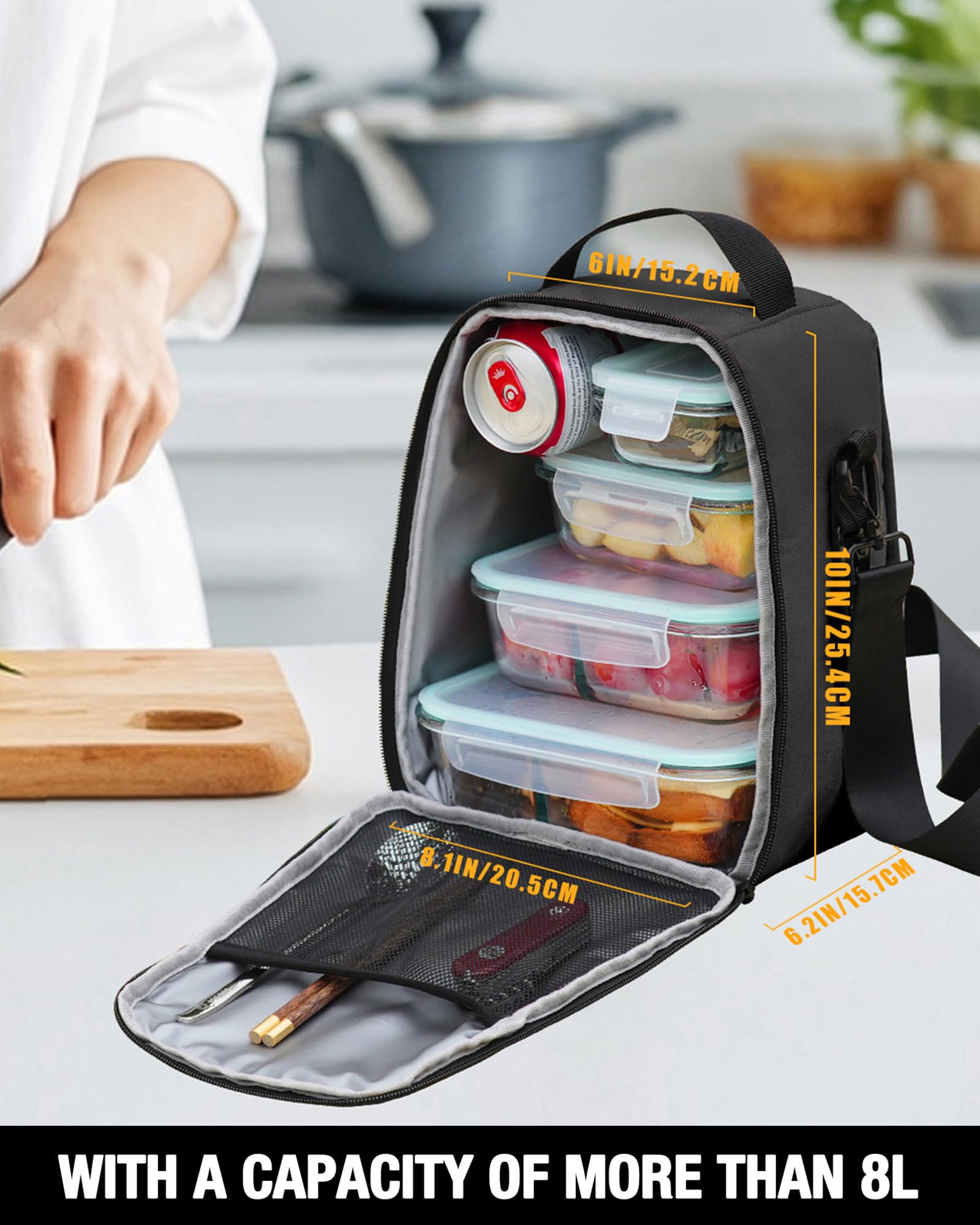 Sports Rabbit Insulated Lunch Bag for Men & Women – Lunch Bag with Water Bottle Holder, Compatible with Owala & 40/30oz Stanley Cups, Adjustable Crossbody Strap – Ideal for Work Travel Picnics (Black)