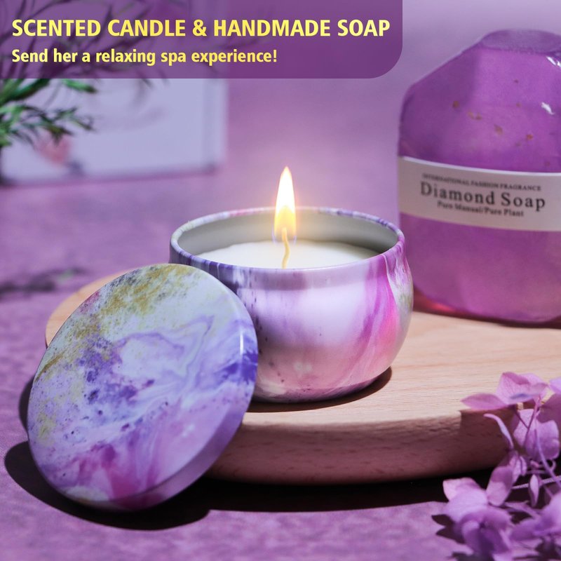 Get Well Gifts for Women, Thinking of You Gift Basket, Unique Self Care Package Relaxing Spa Gift Set, Birthday Gifts Box for Woman, Stocking Stuffers Christmas Gifts for Women Teens Adults, Purple