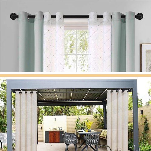 Black Curtain Rods by [Brand Name] - Adjustable 18 to 88 Inch Industrial Pipe Design | Wall/Ceiling Mounted