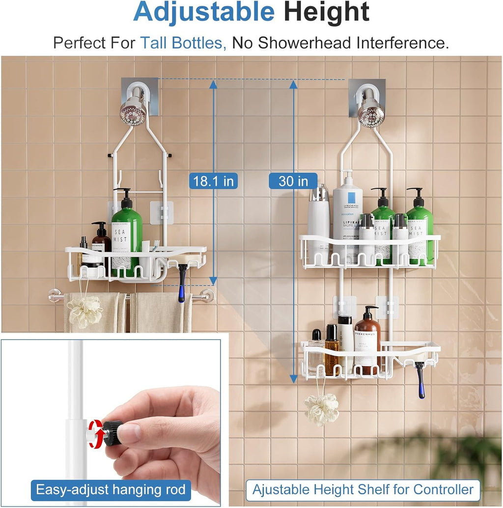 Skiennix Extended Length Shower Organizer - Rustproof Shampoo & Soap Holder | Large Hanging Caddy