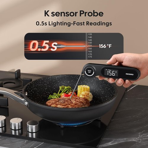 INKBIRD Instant Read Meat Thermometer - 0.5 Seconds Rechargeable, Waterproof with VA LCD Screen | -58℉ to 572℉ for Cooking, BBQ, and Candy
