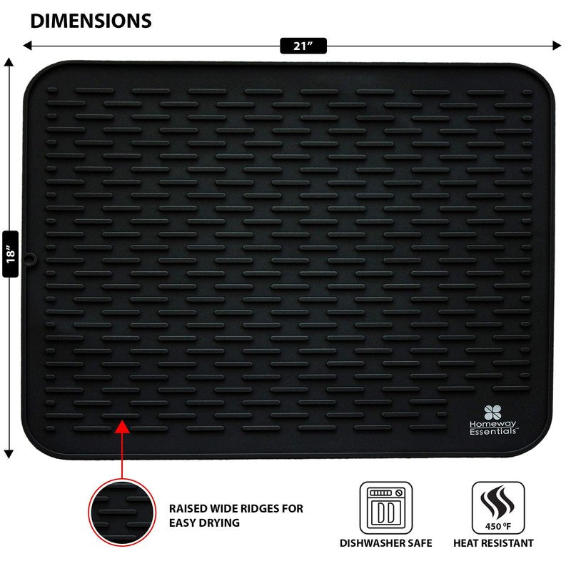Silicone Dish Drying Mat - 21 x 18 - Extra Large Counter Top Dish Draining Sink Mat, Large Silicone Trivet (EXTRA LARGE, GREY)