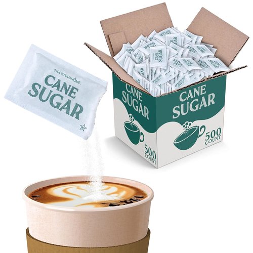 Bulk Sugar Packets - 500 Count Individual Servings of Granulated Sugar for Coffee & Tea