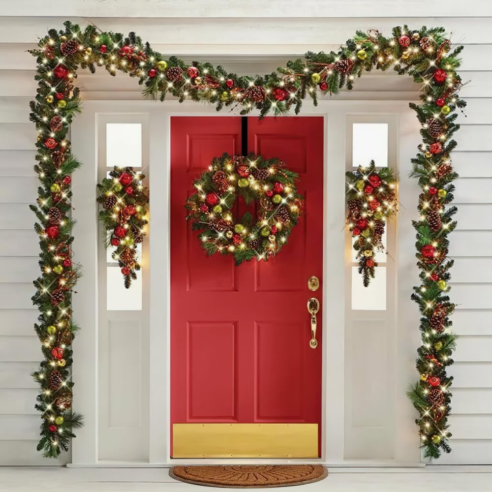 Skiennix Wreath Hangers - 15 Inch Black Metal Over The Door Hooks | 2 Pack for Seasonal Decor