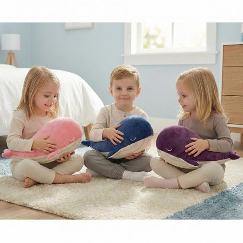 MUPI Whale Stuffed Animals Plush Pillow 4 Size Cute Soft Cotton Plushies Pillows Kawaii Blue Whale Toy Gifts for Kids Boys Girls Adults (Blue, 18 Inch)
