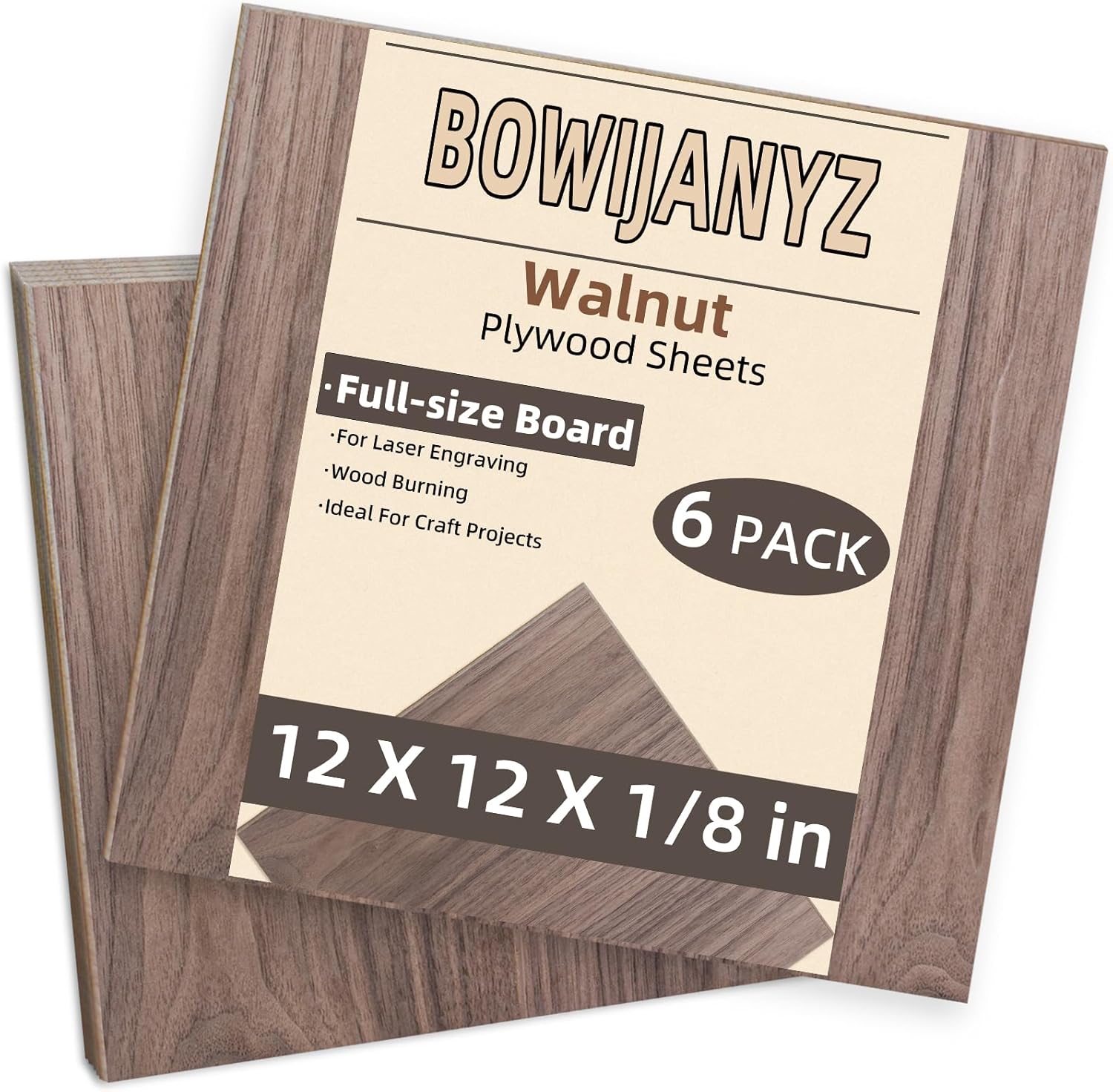 Walnut Plywood Sheets by [Brand Name] - 12x12 Inch | 1/8 Inch Thick | Ideal for Laser Cutting & Crafts