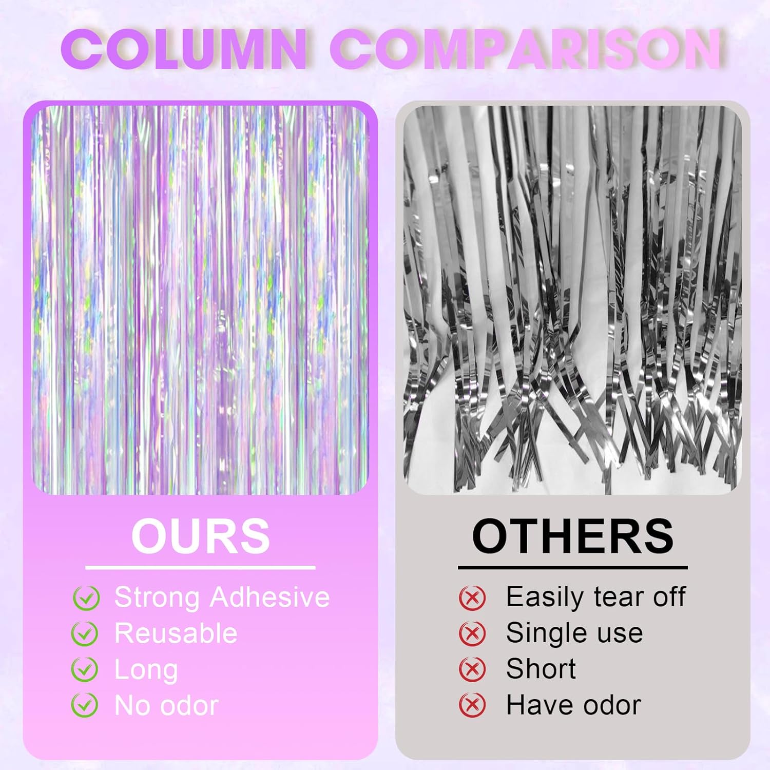 Voircoloria Iridescent Purple Foil Fringe Curtains - Glittering Tinsel Streamers | 2 Pack for Parties