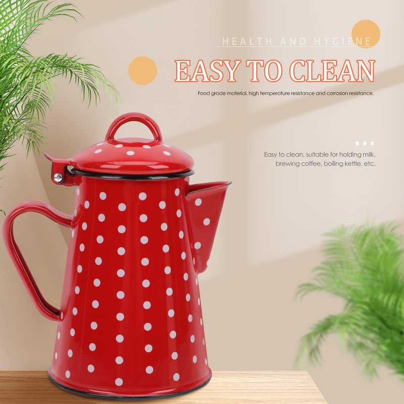 Zerodeko Enamel Kettle 7.48 Inch Pour-over Pot with Heat-Resistant Handle 17 Oz Household Stovetop Water Boiling Kettle for Kitchen Use