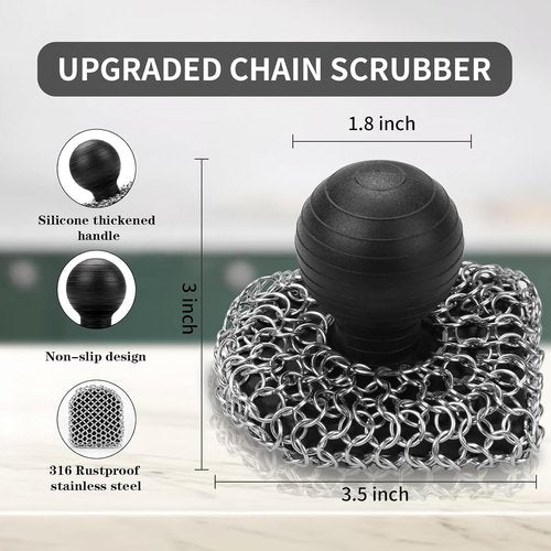 Cast Iron Cleaner - Upgraded 316 Chainmail Scrubber & Pan Scraper | Perfect for Grill, Skillet & Dutch Oven