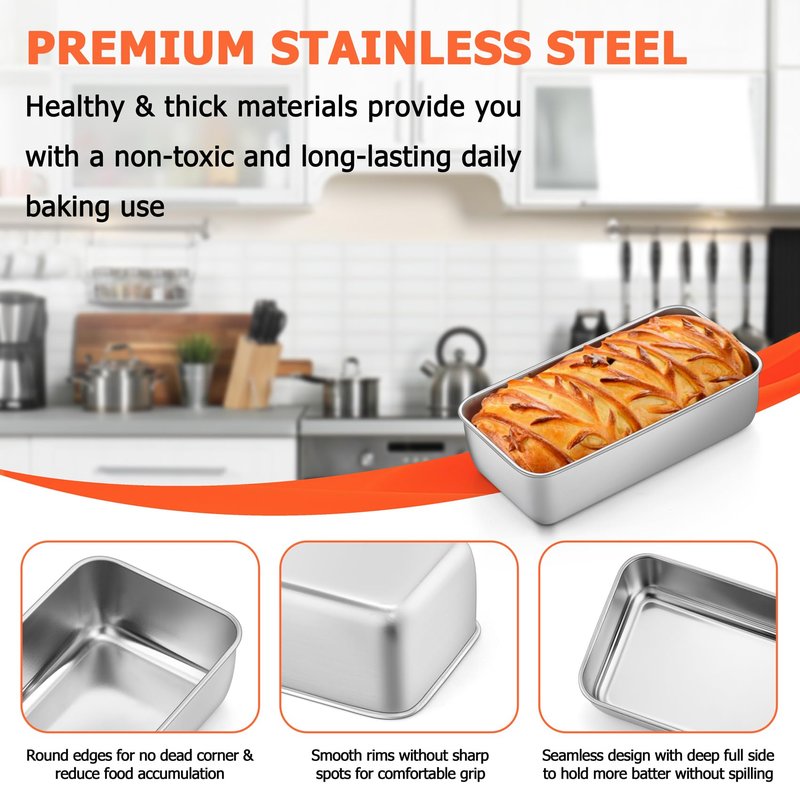 TeamFar Loaf Pans for Baking Bread, 9 × 5 Inch Stainless Steel Loaf Bread Pans Tins for Homemade Brownies, Healthy & Sturdy, Oven & Dishwasher Safe - Set of 2