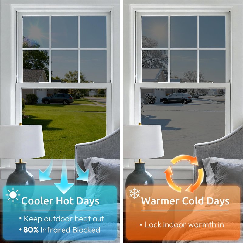 rabbitgoo One Way Privacy Window Film Window Tint for Home with Tools, UV Blocking Heat Control Static Cling No Glue, Daytime Privacy See Out Not in, 23.6 in X 13.1 Feet, Black Silver
