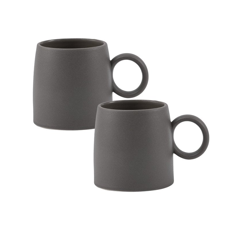 Bico Reactive Glaze Dark Grey 16oz Stoneware Straight Mugs Set, Set of 2, Microwave and Dishwasher Safe, for Coffee, Hot Chocolate, Milk