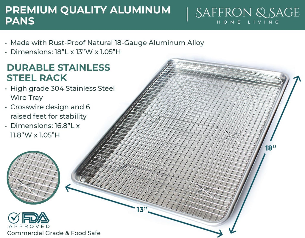 Skiennix Commercial Quality Cookie Sheet & Rack Set - Heavy Duty Aluminum Baking Pan 13x18, Rust & Warp Resistant