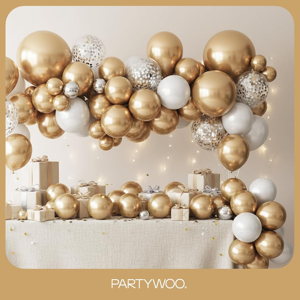 PartyWoo Metallic Gold Balloons - 92-Piece Chrome Gold Balloon Arch Kit for Celebrations | 18", 12", 10", 5" Sizes