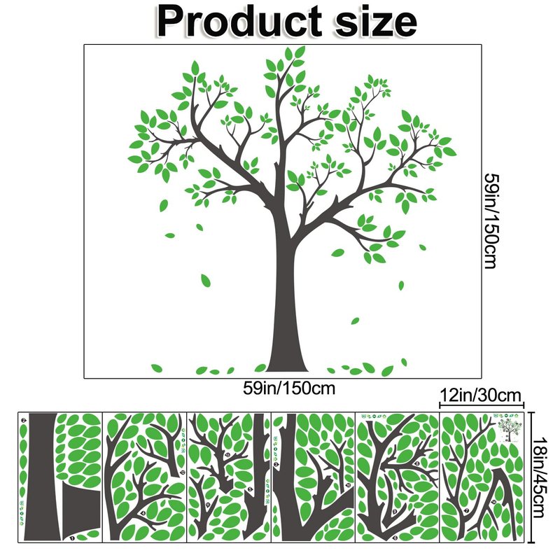3D Green Tree Wall Decals Leaves Wall Stickers DIY Removable Vinyl Big Trunk Wall Decal for for Kids Girls Boy Bedroom Living Room Nursery Rooms Home Classroom Offices TV Sofa Background Decoration