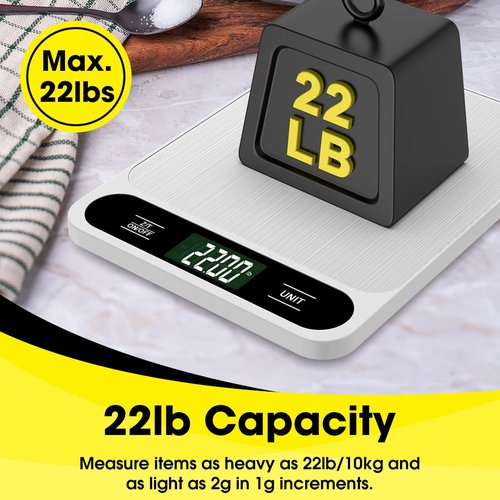 Mik-Nana Digital Kitchen Scale - 22lb/10kg Capacity, Precise 1g Graduation, Easy Clean Stainless Steel